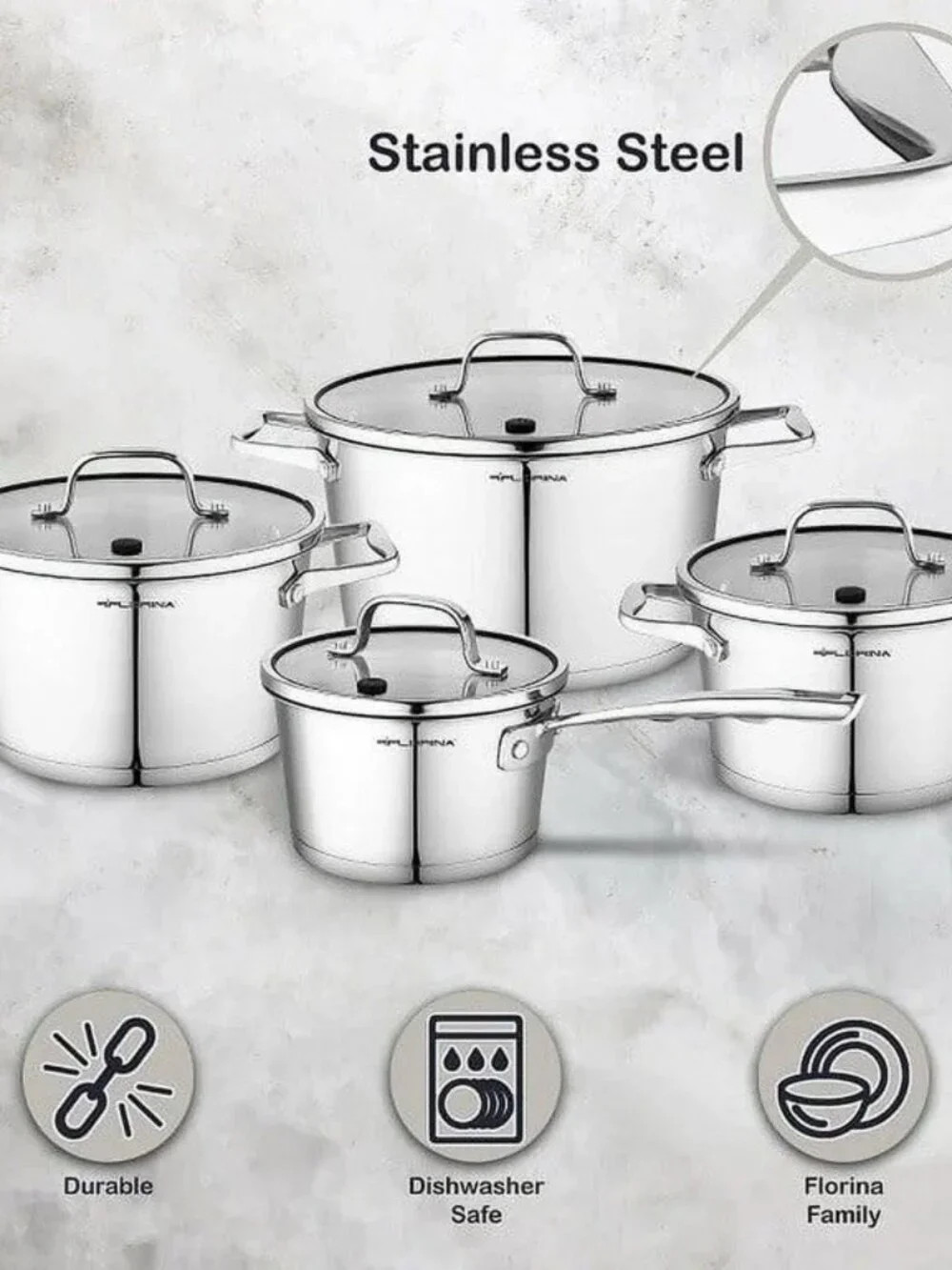 8 Pc Stainless Steel Nonstick Dishwasher Safe Cookware Casserole Pot Set Florina